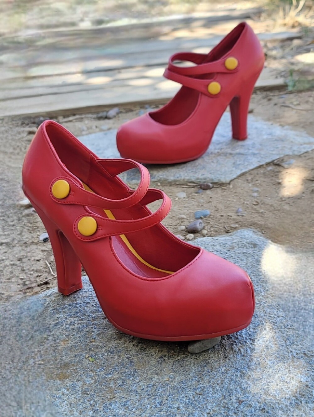 Lola Ramona Rare "Elsie Retro" Red PU Leather Dble Strap Mary Jane Platform Sz 6